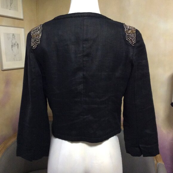 Harlowe & Graham black linen crop jacket with beaded shoulder, like new! - Picture 7 of 15